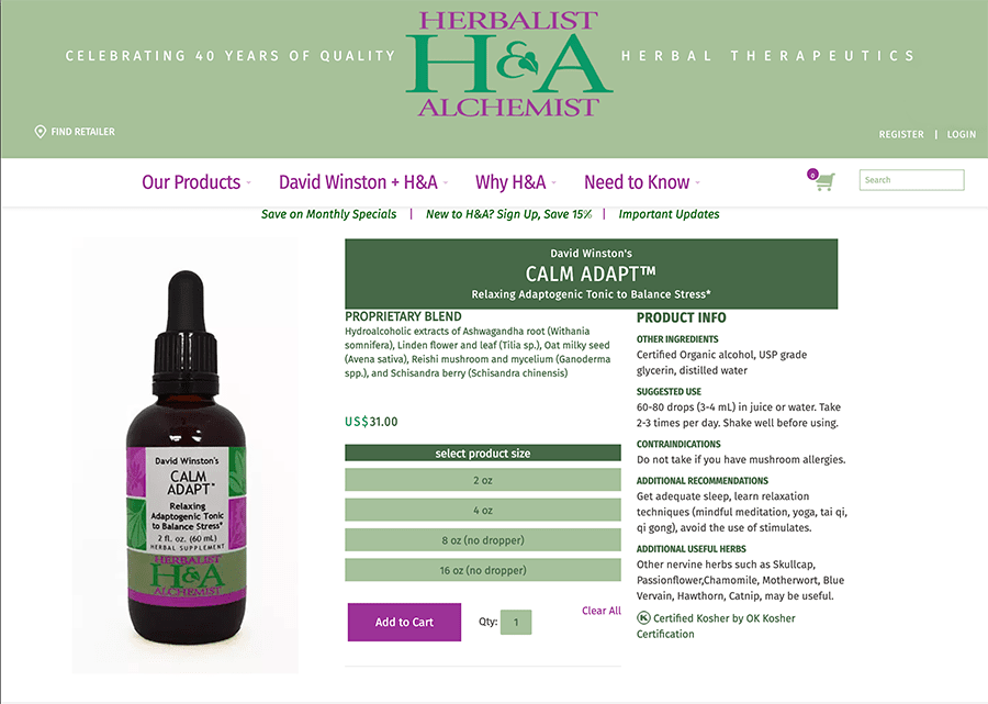 Screenshot of the Herbalist & Alchemist website.